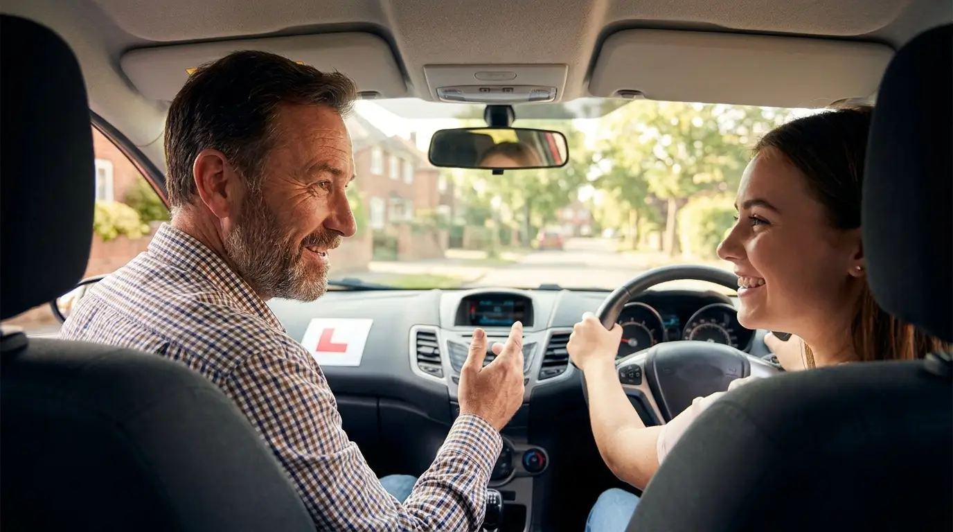 A learner driver on a quiet road in Horsham, West Sussex